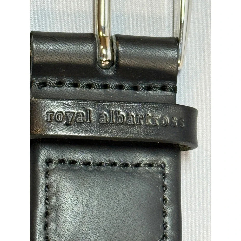 Royal Albartross Woven Belt Mens Size L Grey Leather Trim Made in Spain